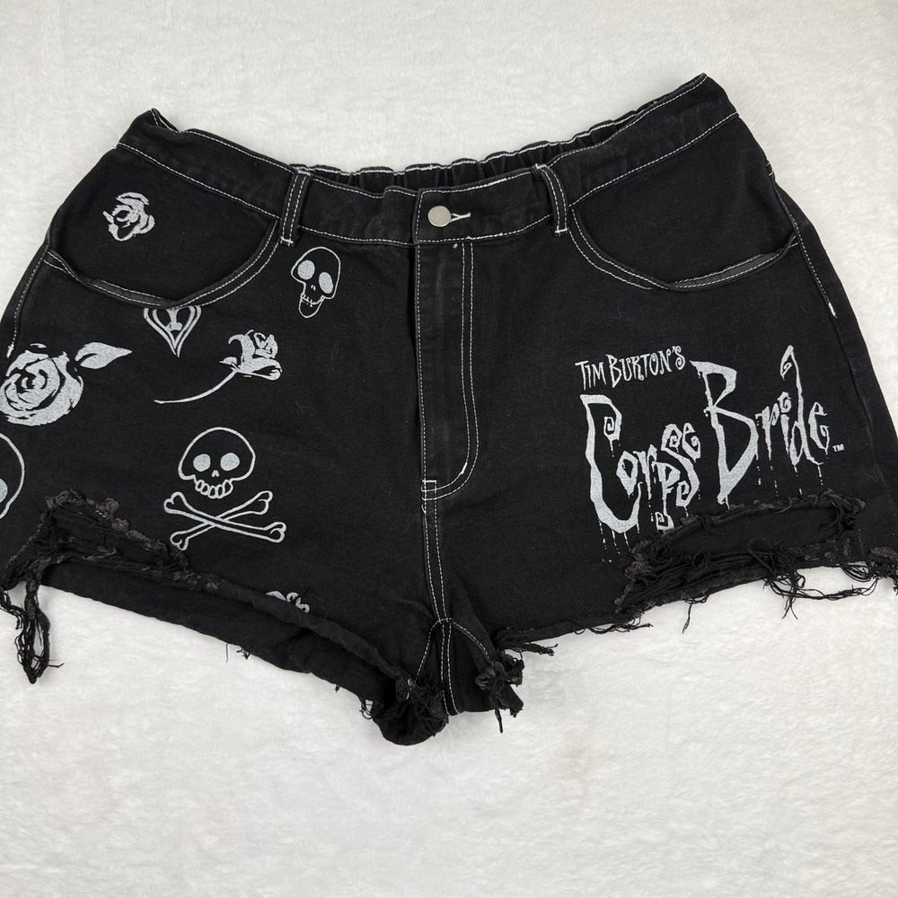 ROMWE Corpse Bride Shorts Women 3XL Black Goth Emo Distressed Denim Cut Offs